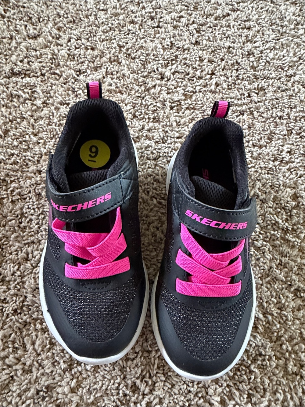 Skechers Kids Black Sneakers with Bright Pink Accents